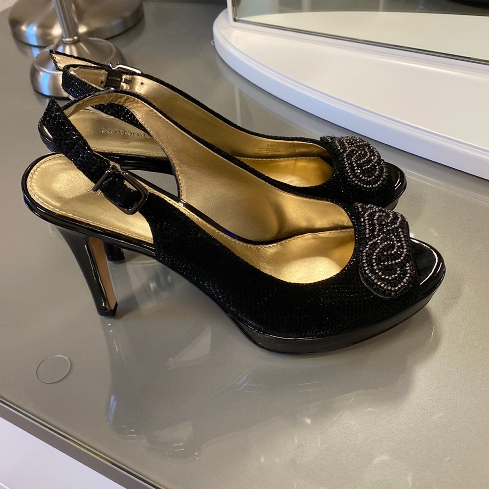 Antonio Melani Black Beaded Heels